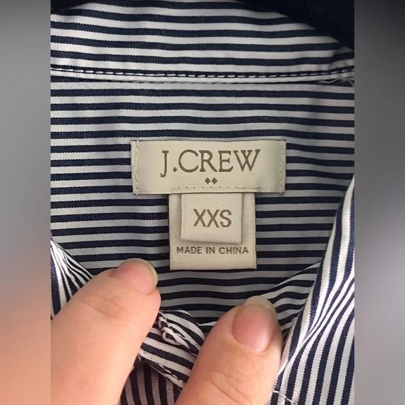 J.Crew Striped Button Down Shirt XXS Blue White Cotton Preppy High Low Hem - Picture 2 of 4